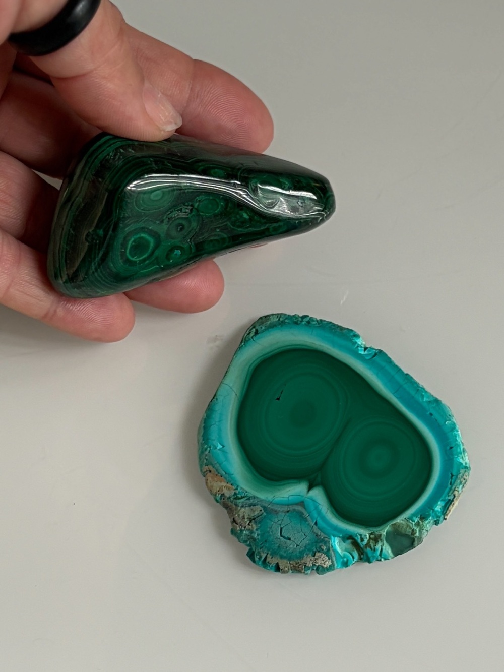 Polished Malachite & Chrysocolla Slice - Rich Green Stones